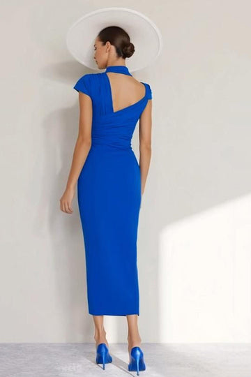 Robe Bleu Royal Dos Nu Fourreau Mousseline De Soie Mère de la Mariée